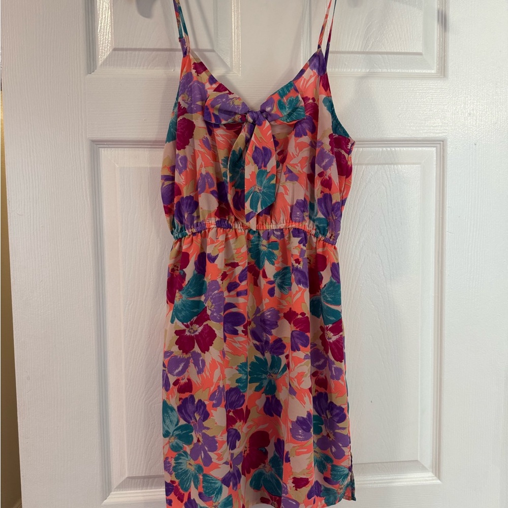 I Love H81 Bright Neon Pink Floral Sleeveless Dress with Bow Accent 🎀 - Picture 2 of 7